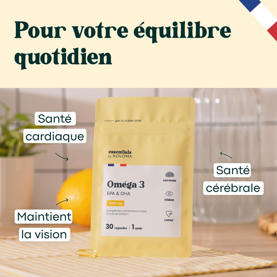 Thumbnail 1 de Omega 3 Huile de Poisson 1000 mg Pure et Concentrée Essentials by Novoma – Cure d’1 mois
