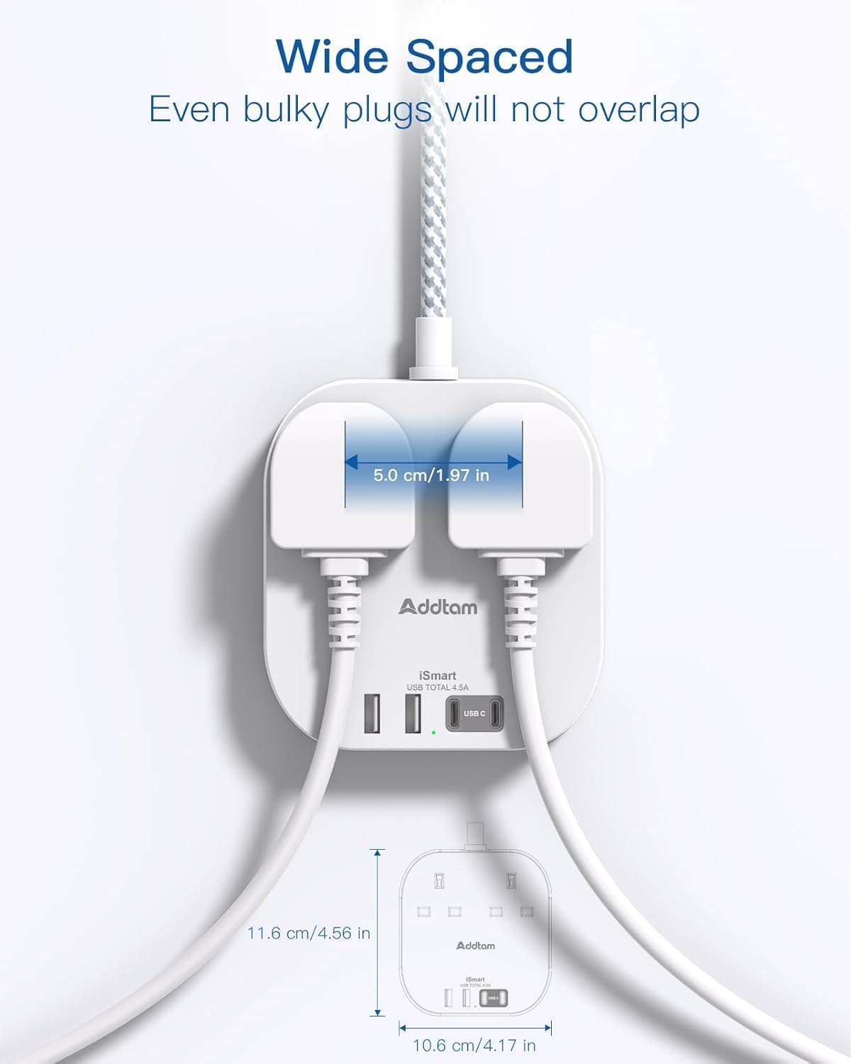 Thumbnail 4 de Addtam 3M Braided Extension Lead with Surge Protection: 2 AC outlets and 4 USB ports