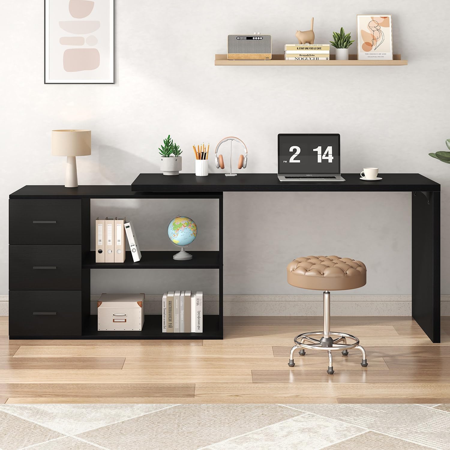 Thumbnail 6 de HSH Eckschreibtisch in L-Form mit Schubladen, umkehrbar – großer Workstation-Arbeitsplatz (schwarz, 150 cm)