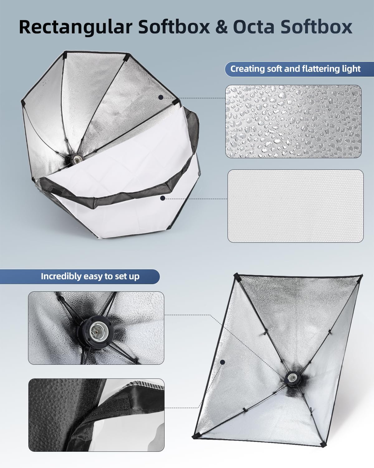 Detalle 2 de Skytex Softbox Lighting Kit 3-Pack with Dimmable LEDs and Octa Softbox
