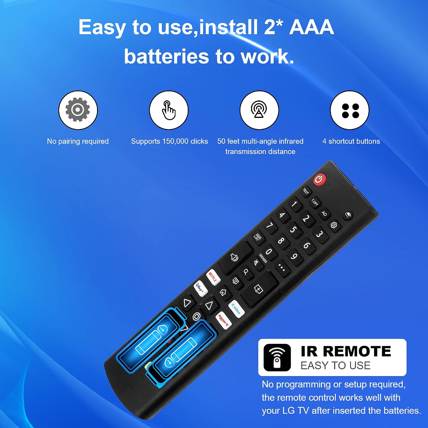 Thumbnail 4 de Universal Remote Control for LG Smart TV (AKB76037605) – Replacement with Netflix, Prime Video, Disney+ & Rakuten Shortcuts