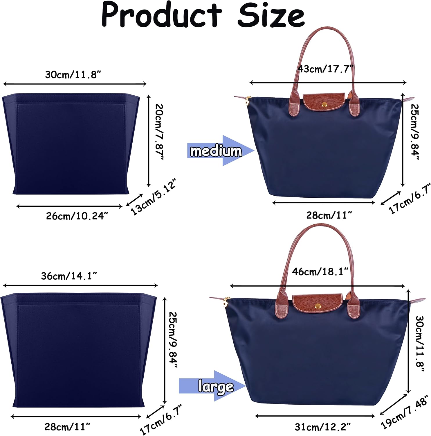 Detalle de ZhengYue Bag Organizer Insert for Longchamp Le Pliage – Felt Purses with 7 Pockets