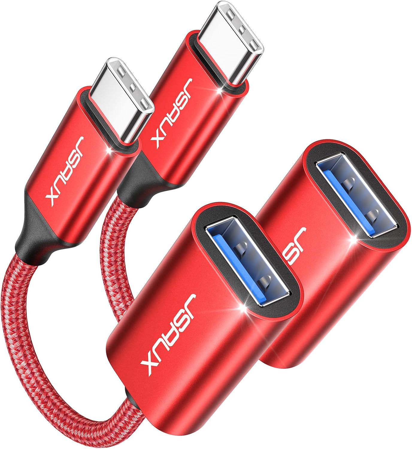 Detalle de JSAUX CD0019 USB-C to USB 3.0 OTG Adapter, 2-Pack, 5Gbps, Red