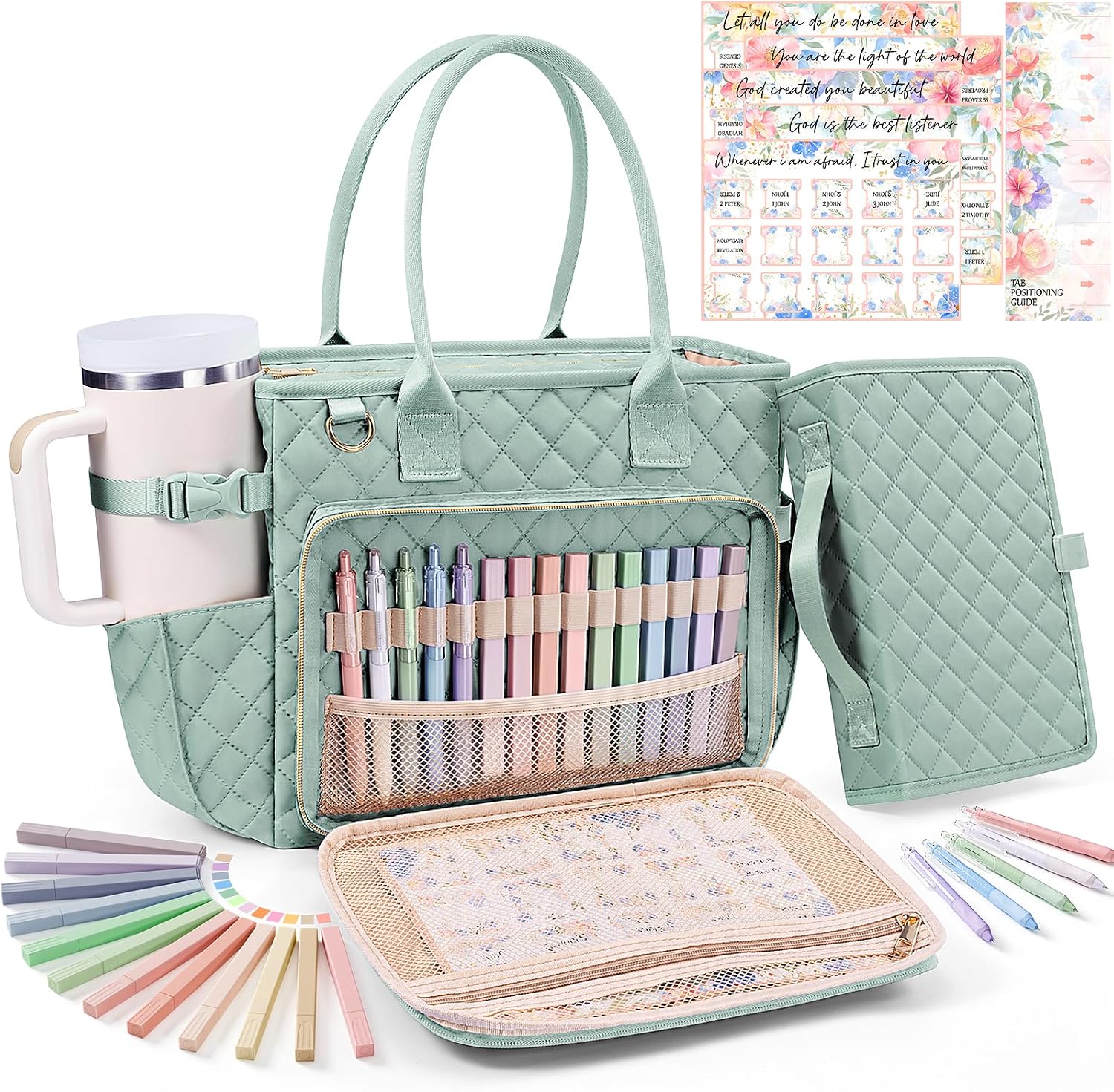 Detalle de FLOE Quilted Bible Tote Bag with Bible Cover, Laptop Sleeve and Study Kit