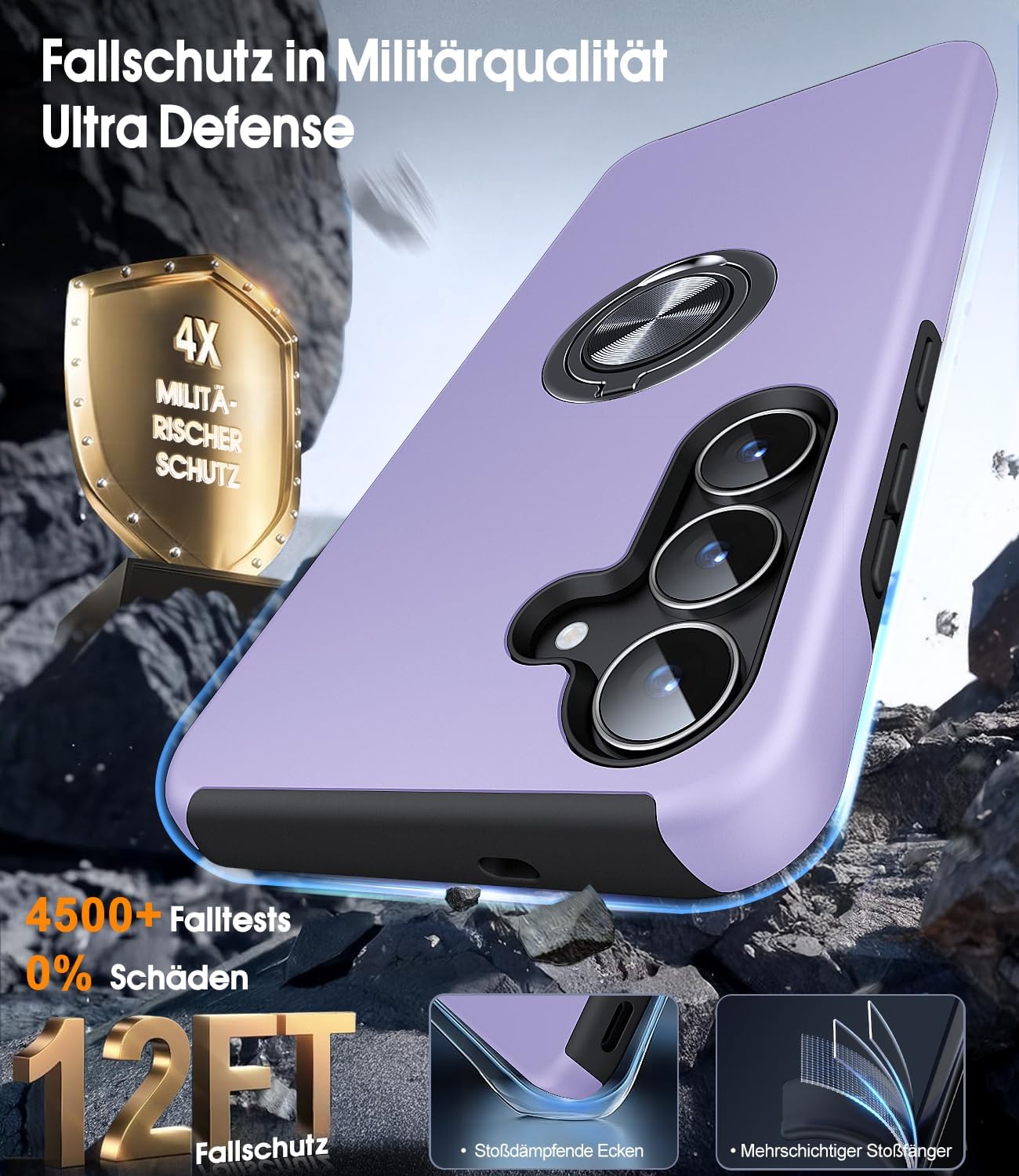 Detalle 2 de AOUIA Hülle für Samsung Galaxy A37 5G (Veilchen) mit 2x Panzerglas – 3-in-1 Set