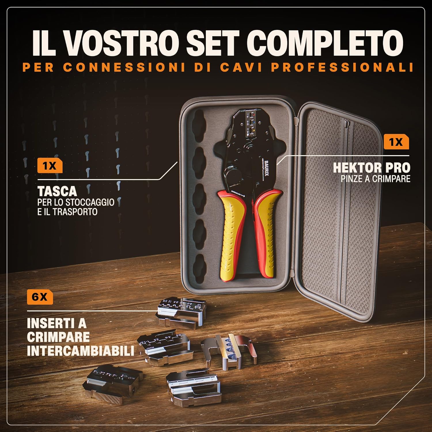 Thumbnail 1 de BAURIX Set di Pinza Crimpatrice con 6 Ganasce Intercambiabili – Kit professionale per crimpare capicorda, Faston e punterie