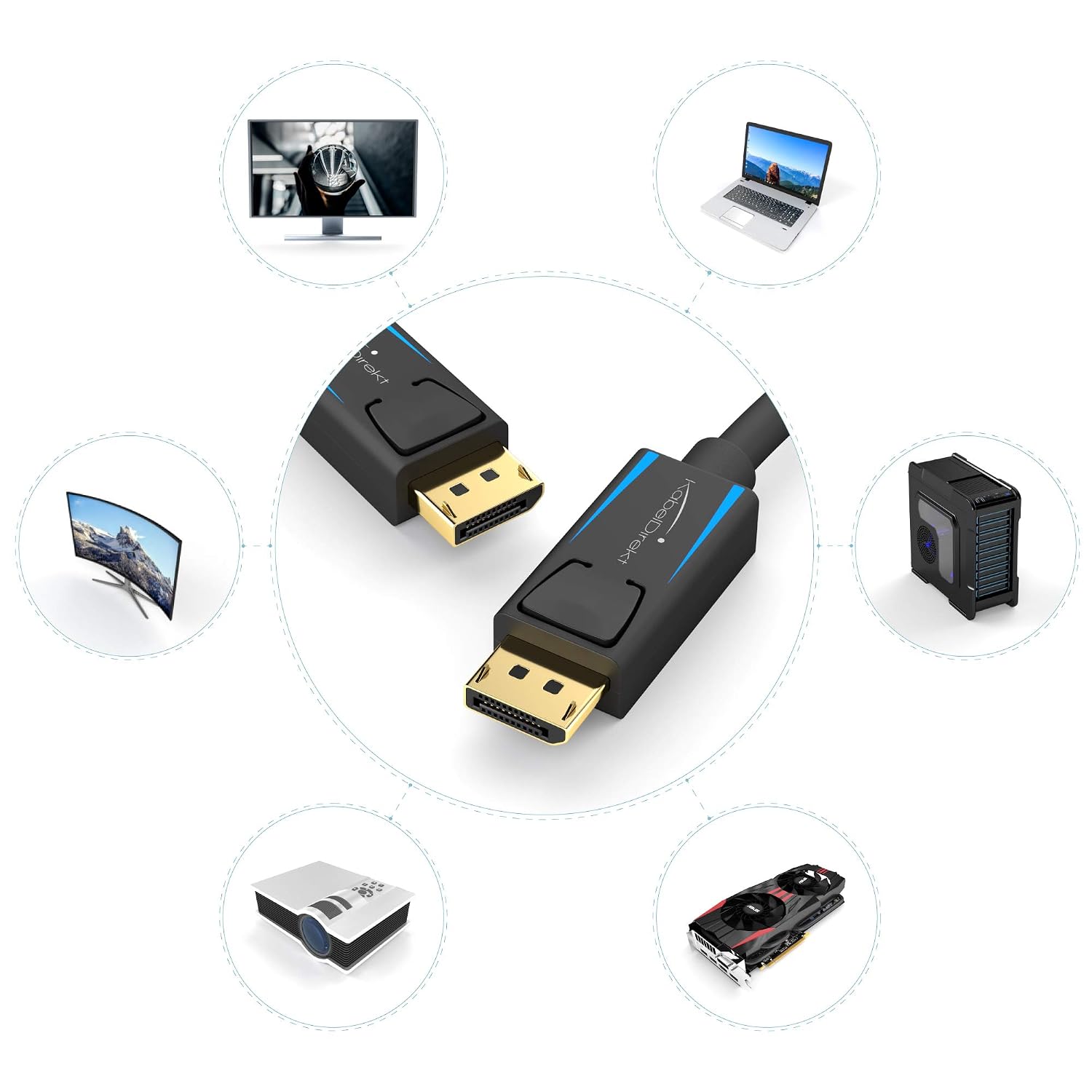Detalle de KabelDirekt DisplayPort 8K – Cavo DP 1.4 con AIS e schermatura multistrato, 1 m