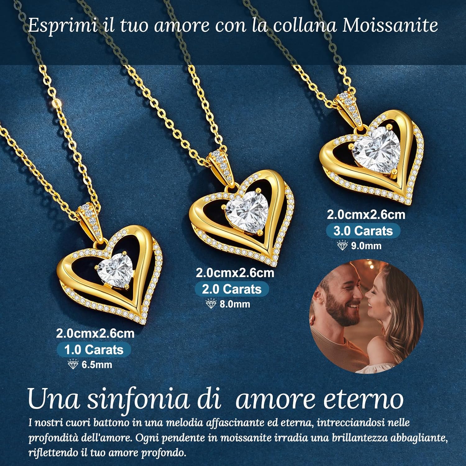 Thumbnail 6 de Collana Donna Cuore Regalo Gioielli in Argento 925 con Moissanite D-VVS1 1–3 ct