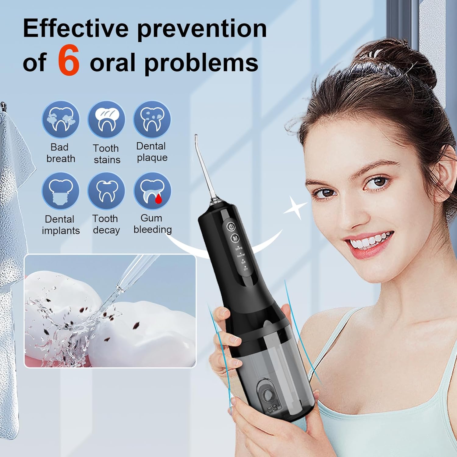 Detalle 2 de Lyinda Portable Cordless Water Flosser with 260ml Tank, 4 Modes, IPX7 Waterproof and 1500mAh Battery