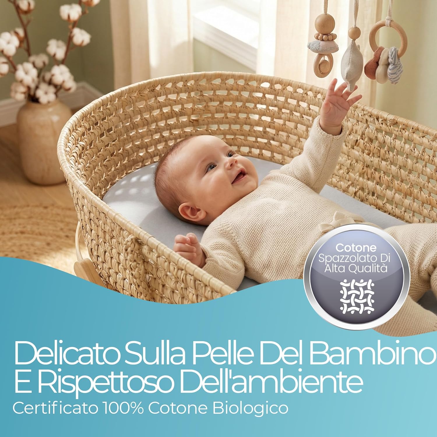 Thumbnail 4 de Lenzuola Carrozzina Neonato 30x76 cm – Set di 2 in cotone biologico, grigio navicella