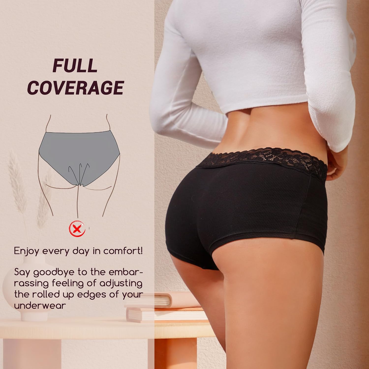 Thumbnail 3 de READY TO LOVE Boxer femme coton shorty culotte dentelle (lot de 5) pour sous-vêtements