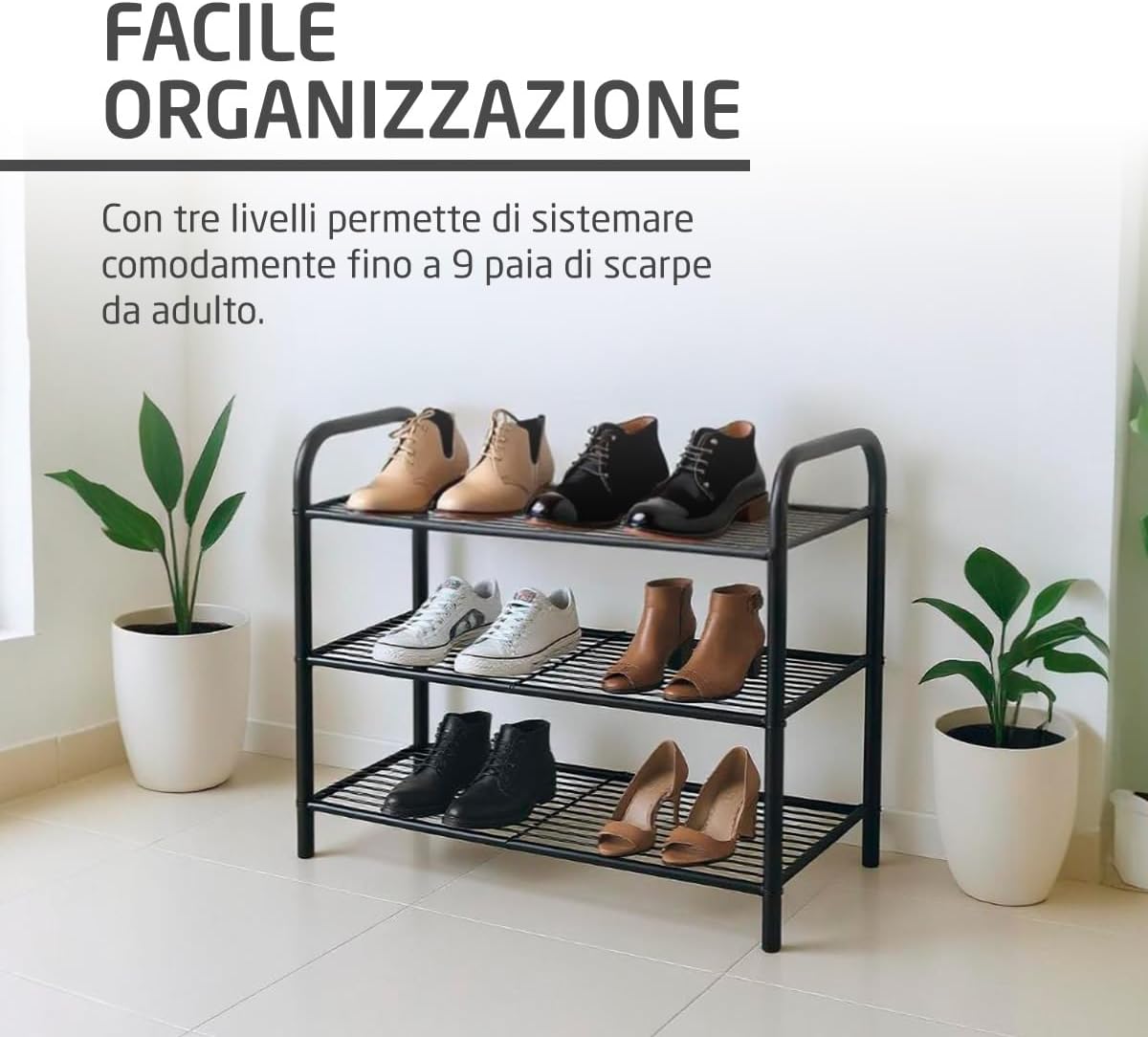 Thumbnail 5 de Amig - Scarpiera in metallo con 3 ripiani per 9 paia (65 x 25 x 53,5 cm) – Nero opaco