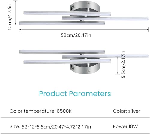 Detalle 2 de Comely Plafoniera LED Soffitto 18W – Bianco Freddo 6500K, design moderno in metallo spazzolato
