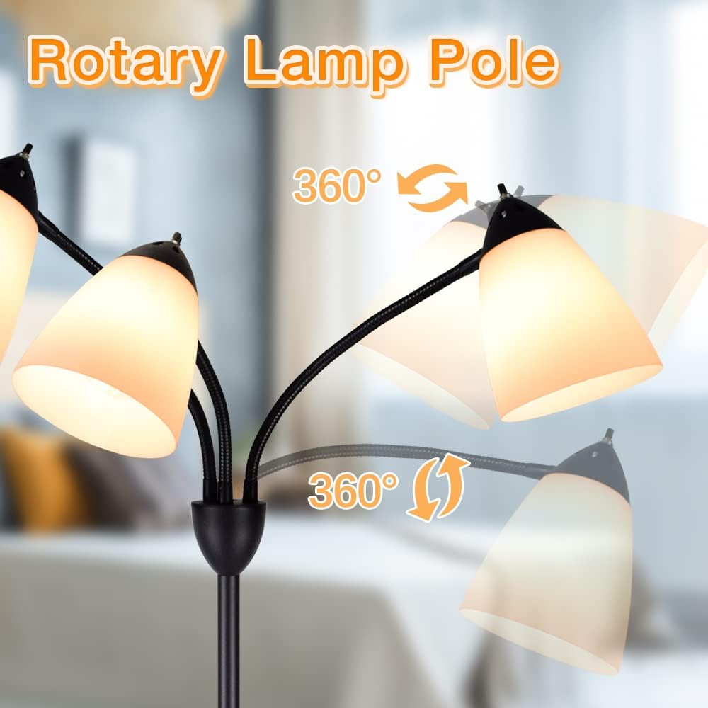 Detalle de Depuley 3-Light Floor Lamp – Modern LED Standing Light with 3 Adjustable Heads (E27, Bulb Not Included) in Matt Black