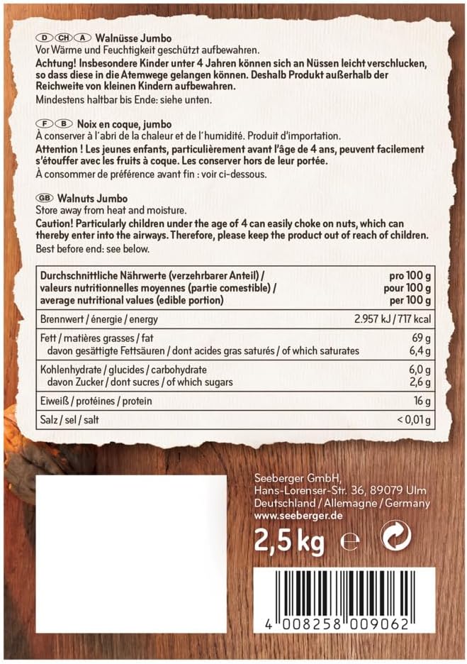 Thumbnail 1 de Seeberger Noix Jumbo extra-grandes en coque (1 x 2,5 kg) — non traitées, végétaliennes