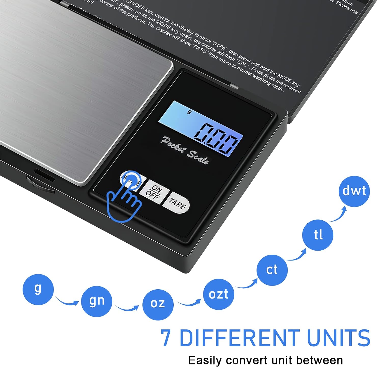 Detalle de vvhippo E-010-ZBC – cyfrowa waga kieszonkowa 500 g, odczyt 0,01 g