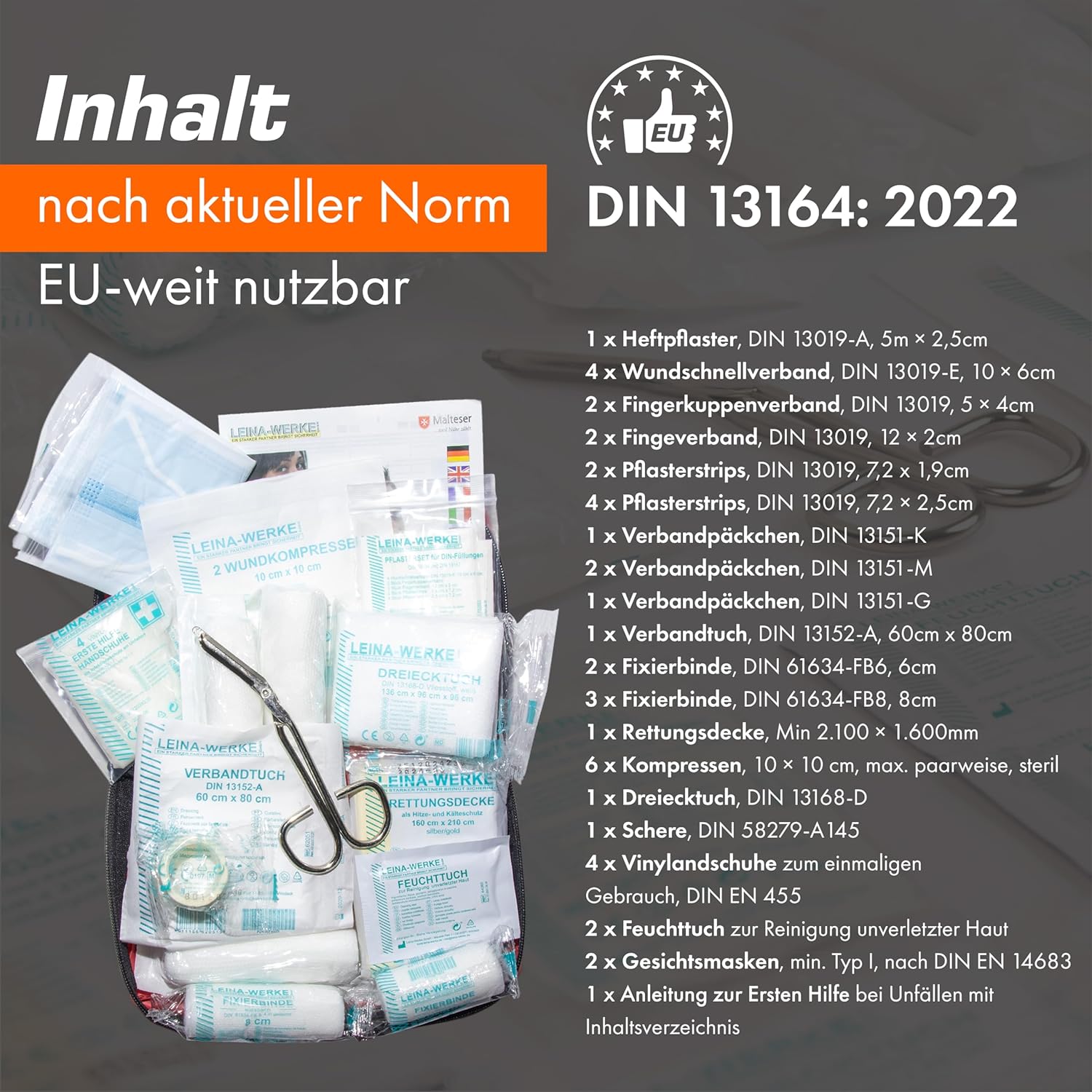 Detalle de Upgrade4cars Verbandskasten Auto – 2er Pack, DIN 13164:2022-Norm, Made in Germany