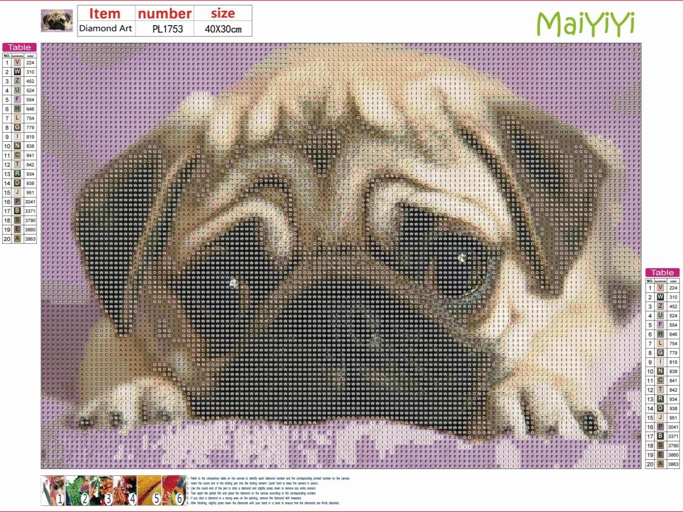 Detalle de MaiYiYi 5Dパグダイヤモンドペインティングキット フルラウンド・全面カバー・紫の背景