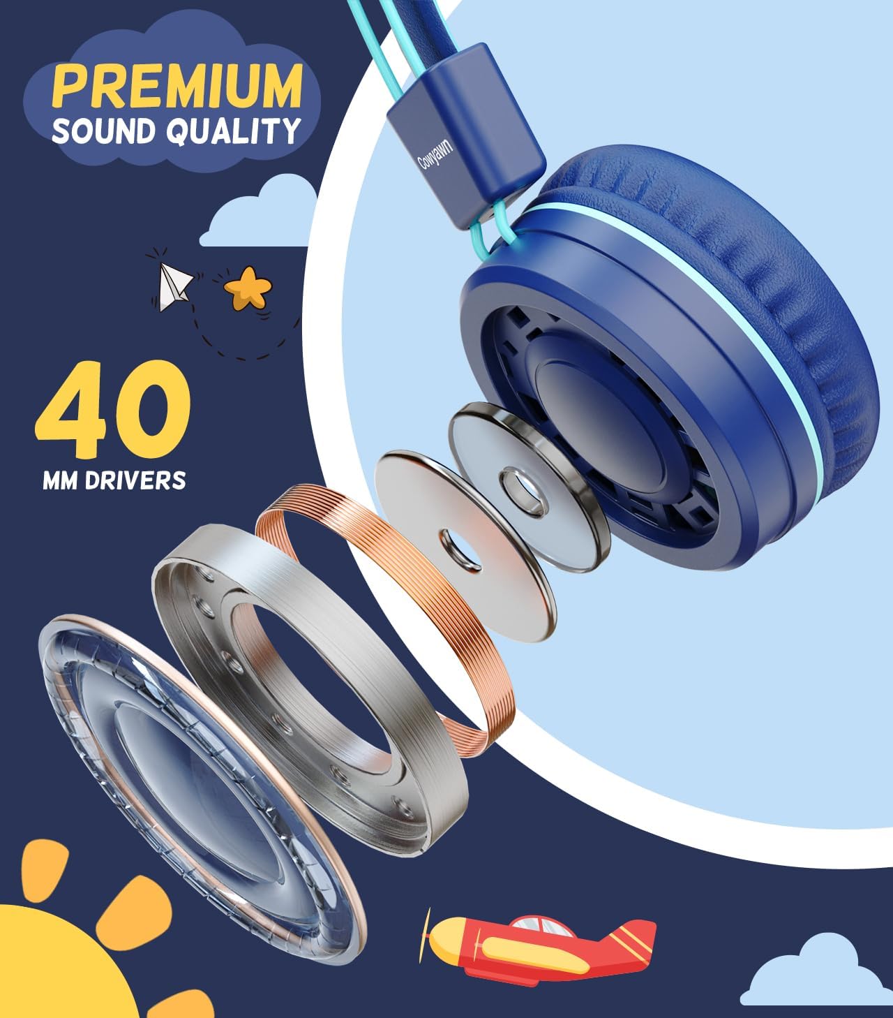 Detalle de Cowyawn USB Type C Kids Headphones 94dB