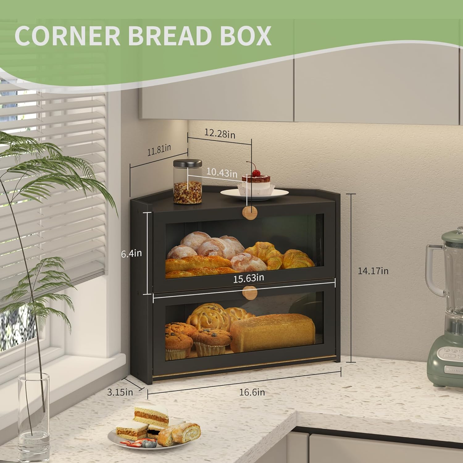 Detalle 2 de JANSNIMEN Black Corner Bread Box 🍞