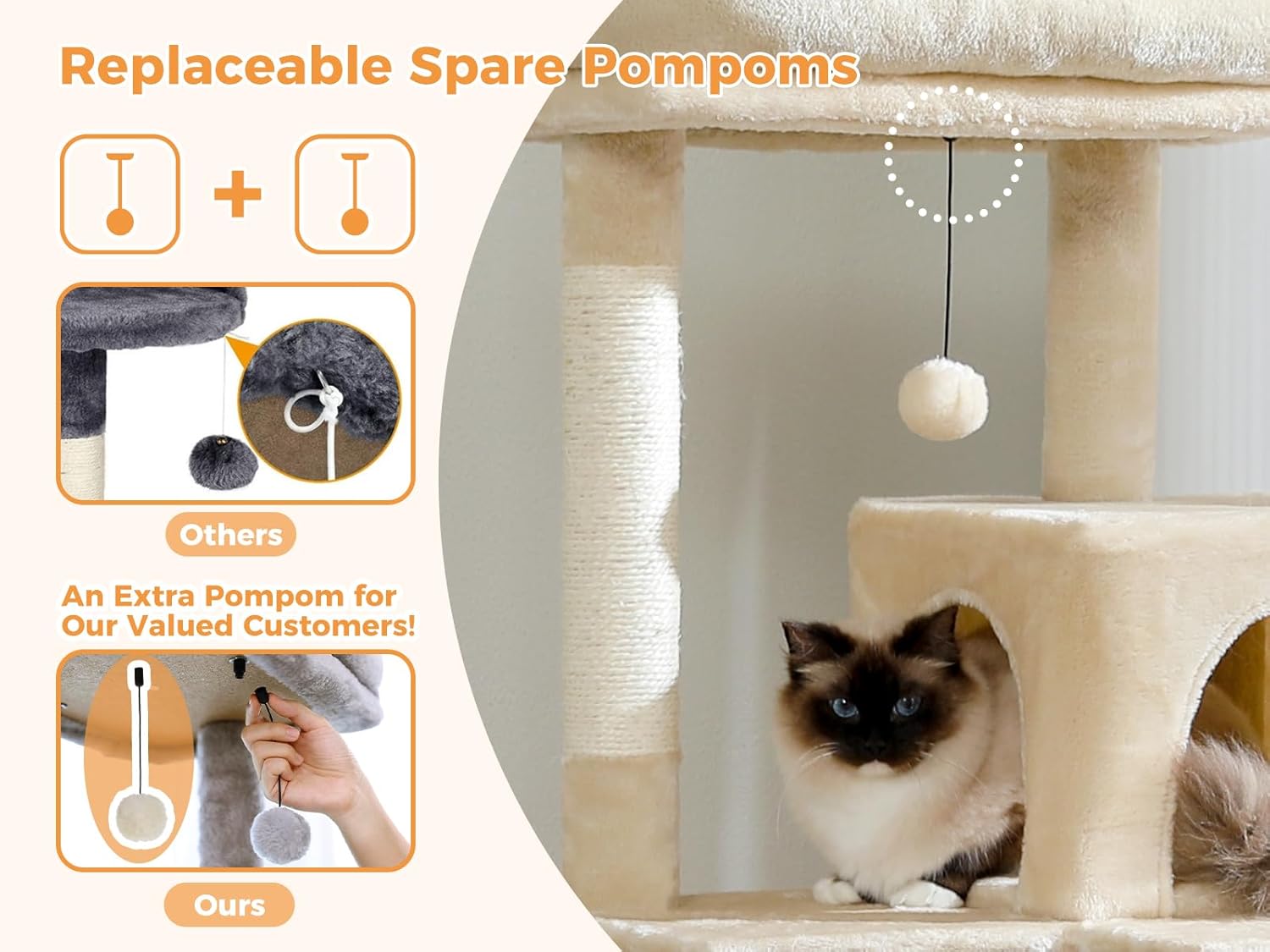 Thumbnail 4 de PAWZ Road Katzenbaum mit Hängematte, 6-stufigem Kratzturm und großer Sitzstange (beige, 143 cm)