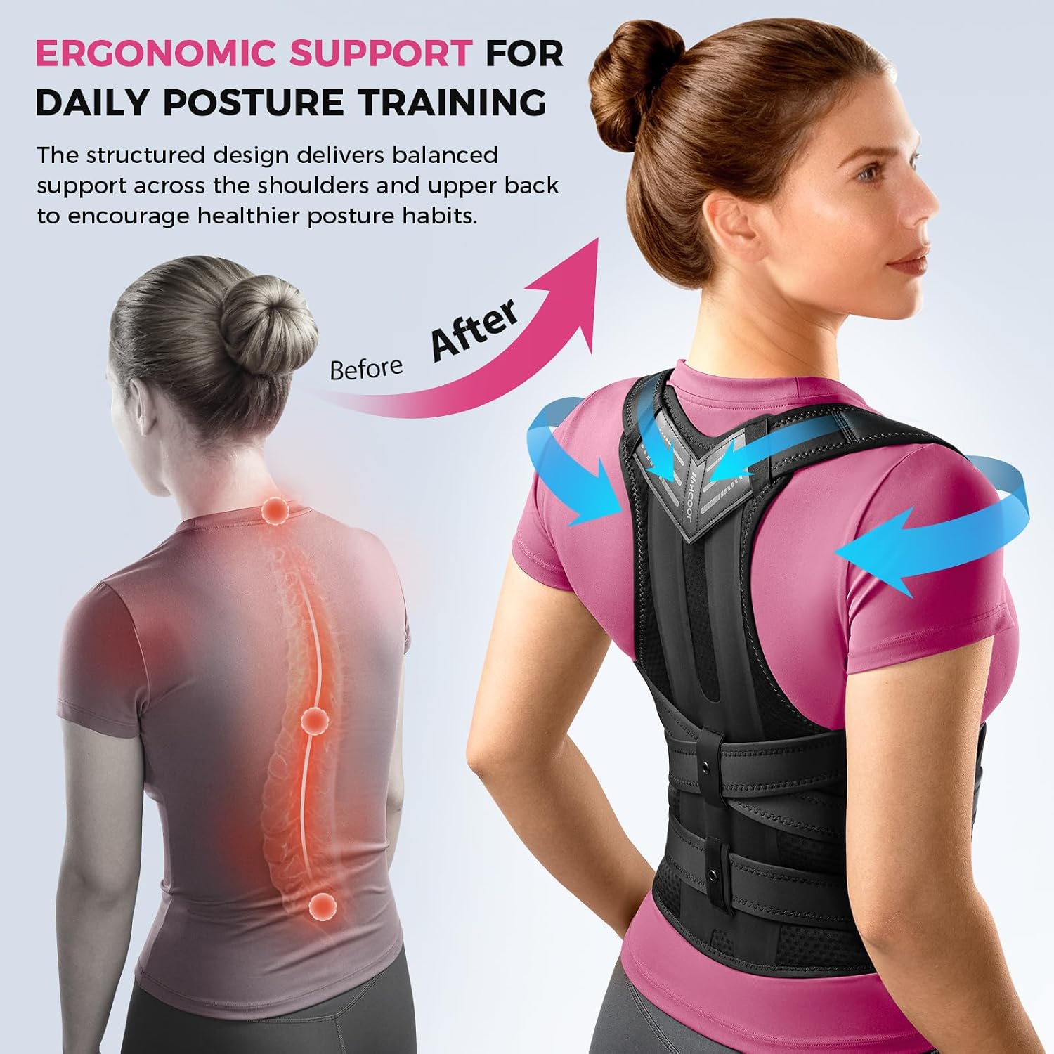 Detalle de WHCOOL Posture Corrector 2‑in‑1 Back Brace (XL)