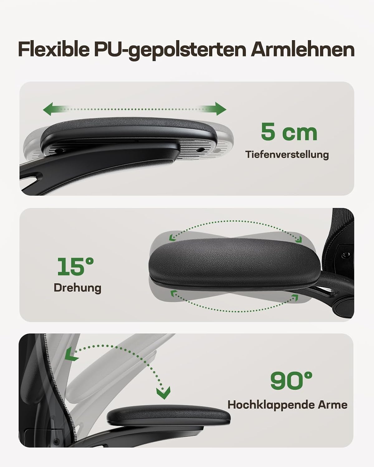 Detalle de Marsail Bürostuhl Ergonomisch – 2D Kopfstütze, 2D-Lendenwirbelstütze, 3D-Armlehnen und 8 cm Sitzkissen