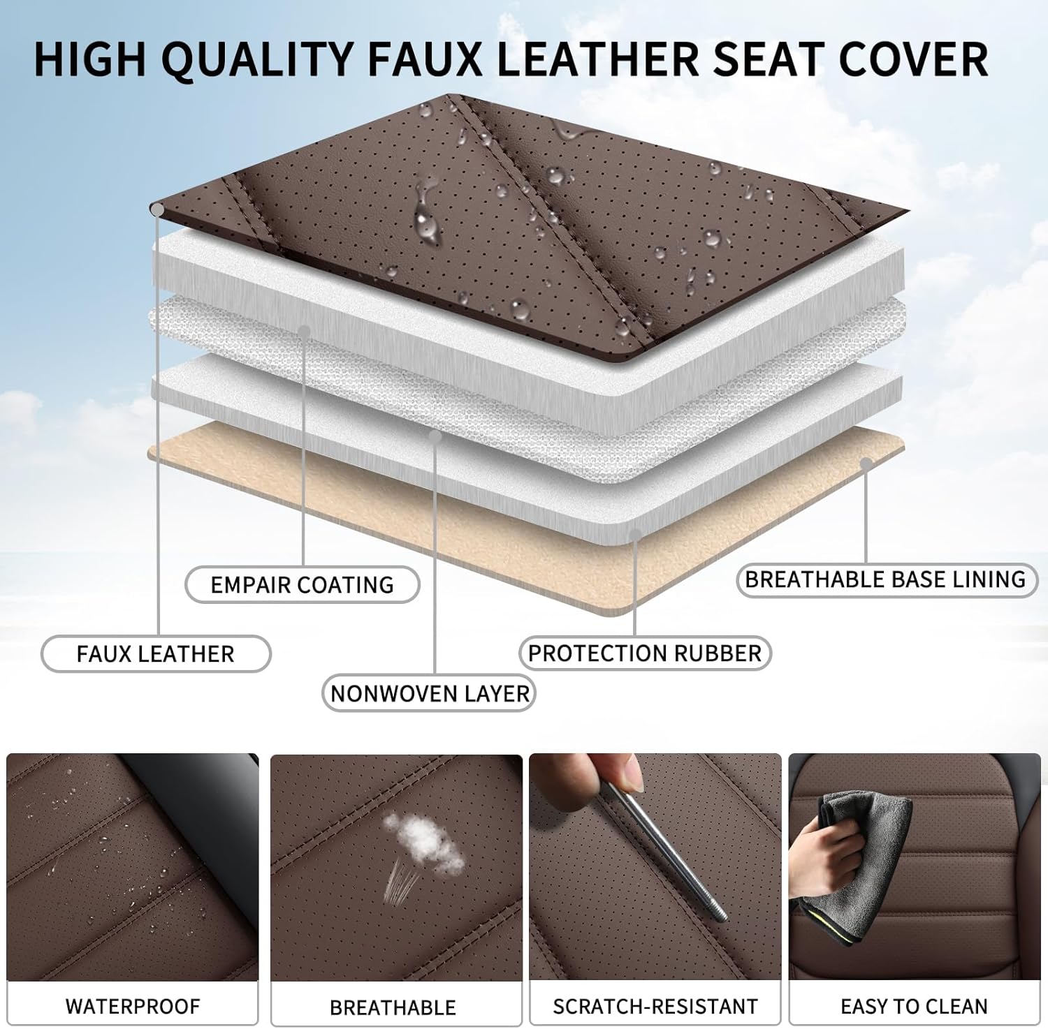 Thumbnail 5 de COVER EMPIRE Brown Full 5‑Seat Car Seat Covers