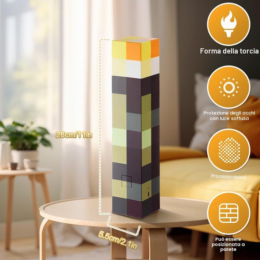 Thumbnail 1 de Lampada da parete Miner Craft 28 cm con luce notturna USB ricaricabile e 4 colori