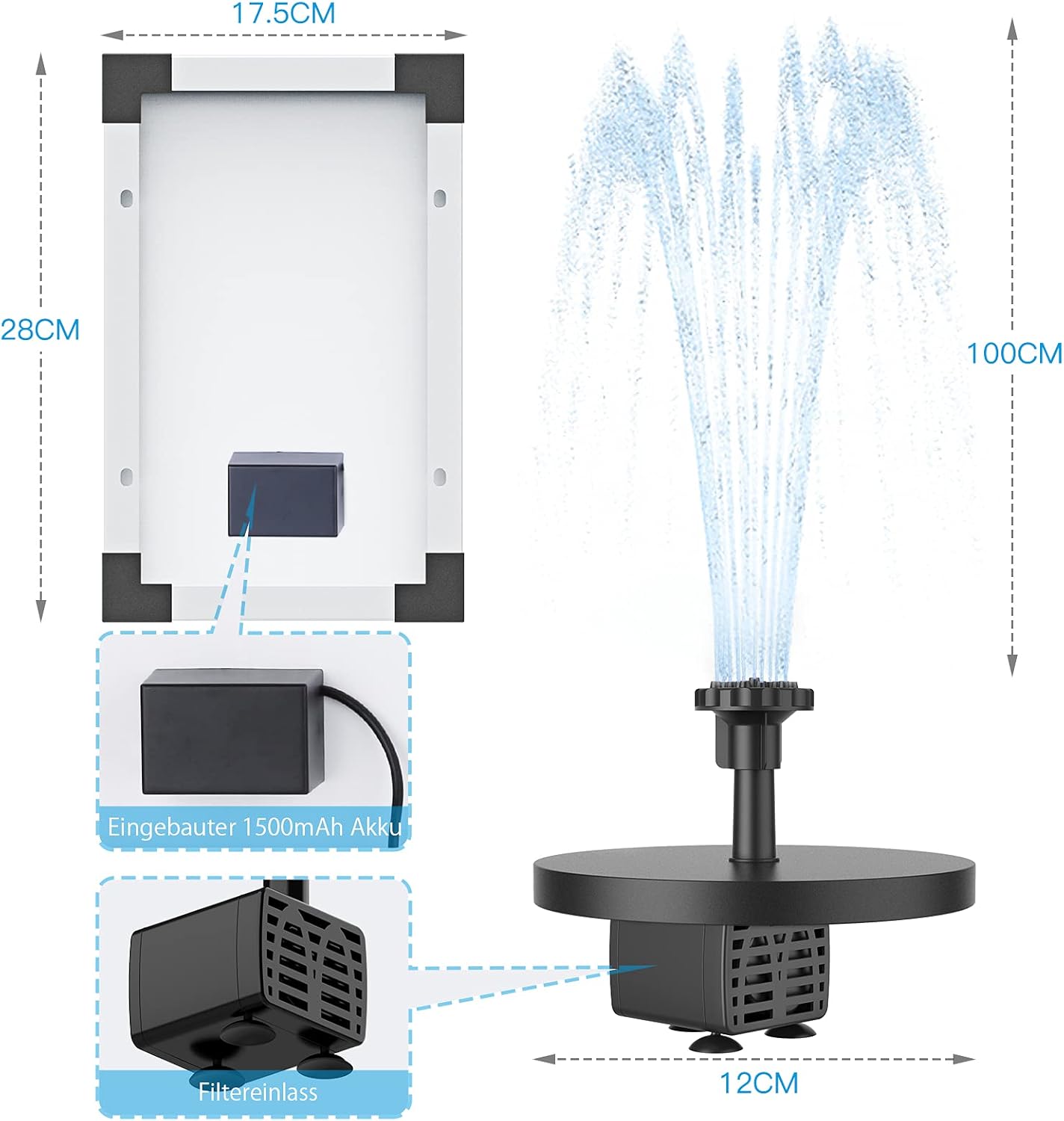 Thumbnail 3 de AISITIN 5.5W Solar Fountain Pump: Backup Floating Water Fountain for Bird Baths, Ponds and More