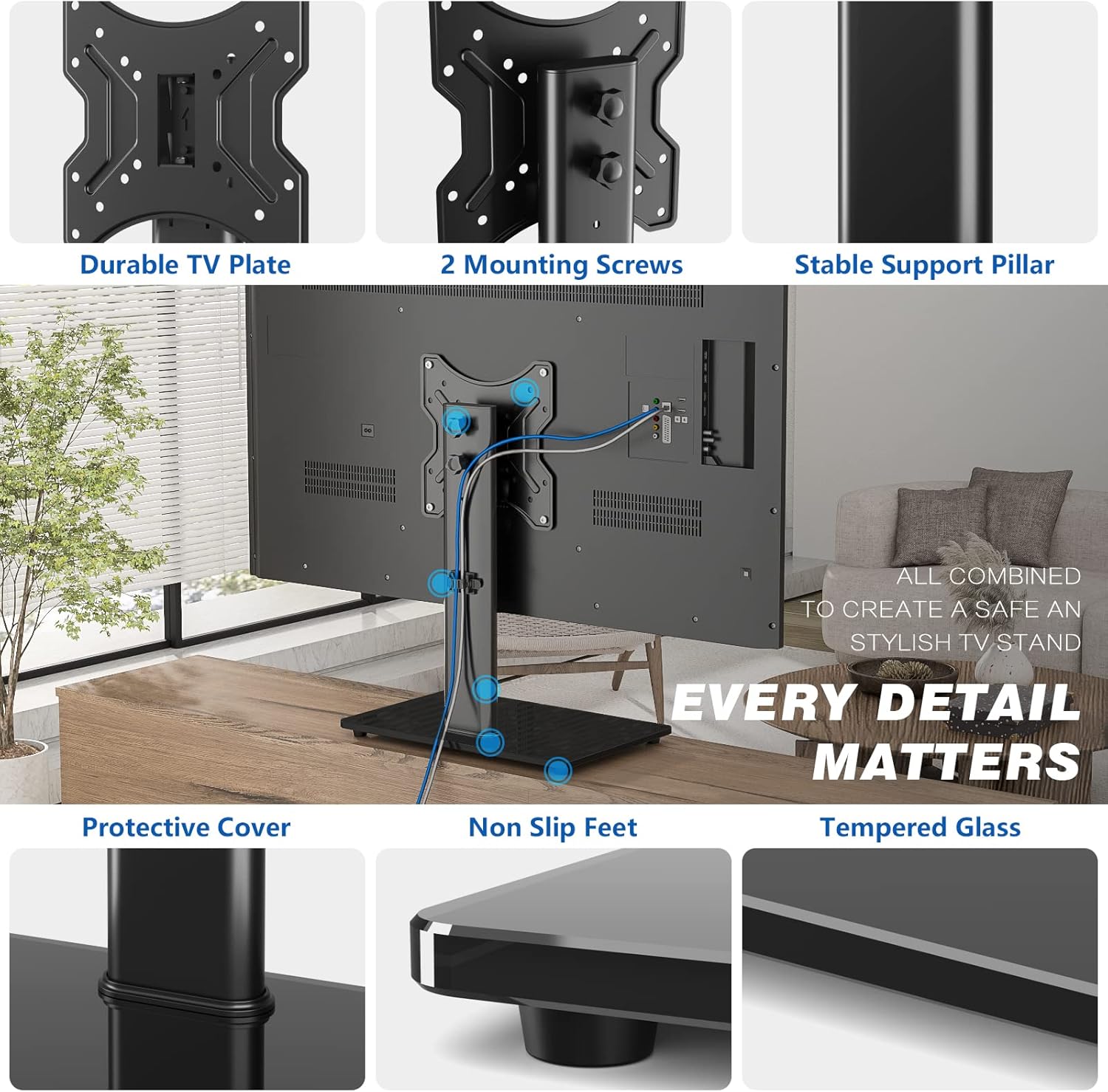 Thumbnail 3 de RFIVER Universl Swivel TV Stand Base – Tabletop solution for 23–43 inch TVs, 30 kg max