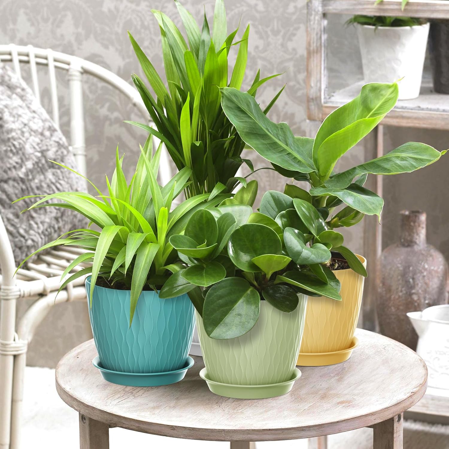 Detalle 2 de Homeuouz 5er-Set Blumentöpfe mit Bewässerungssystem, 20,3 cm – ideal für Innen- und Balkongärten