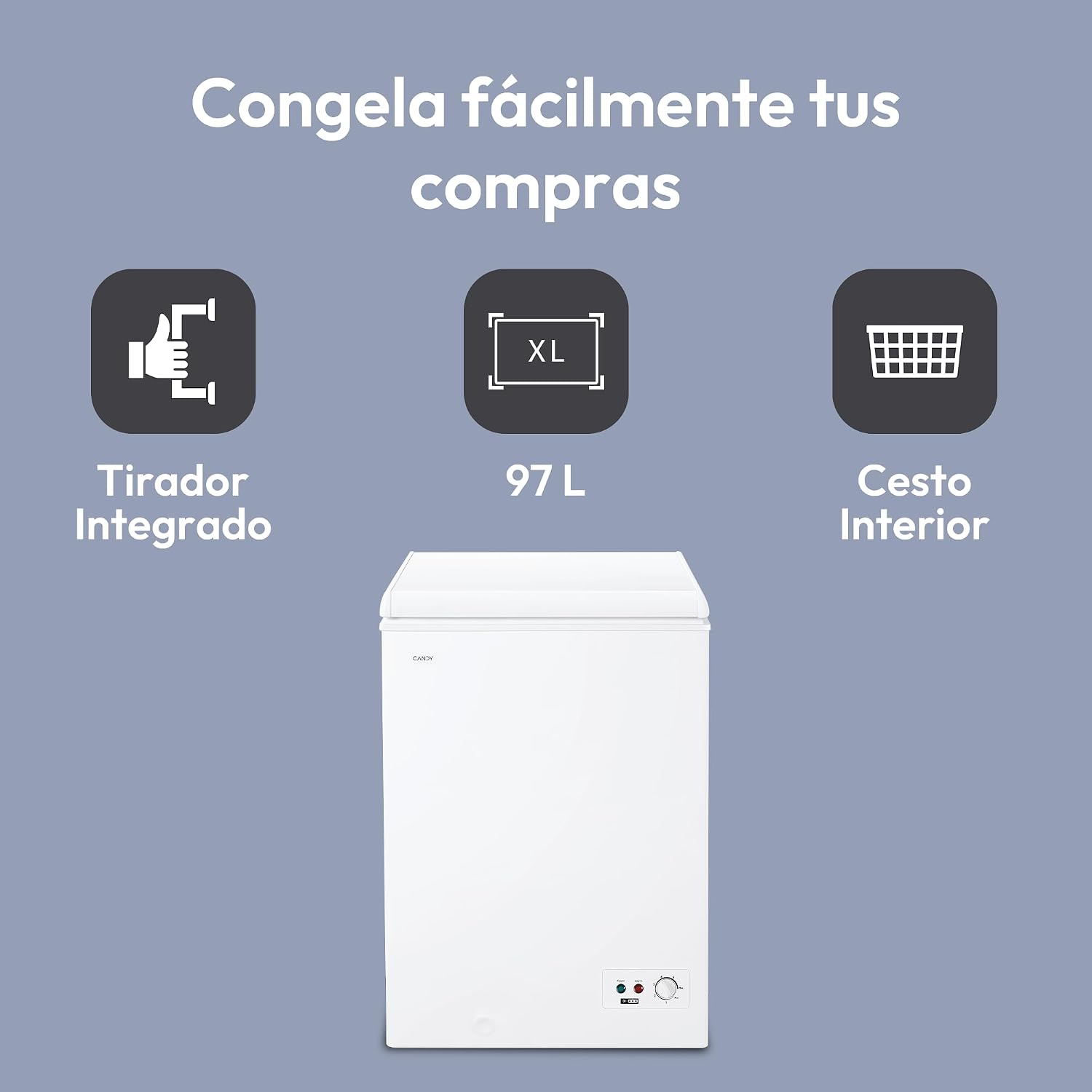 Detalle 2 de Congelador arcón horizontal Candy CCHH 100E de 97 L (blanco), tecnología estática y control electrónico