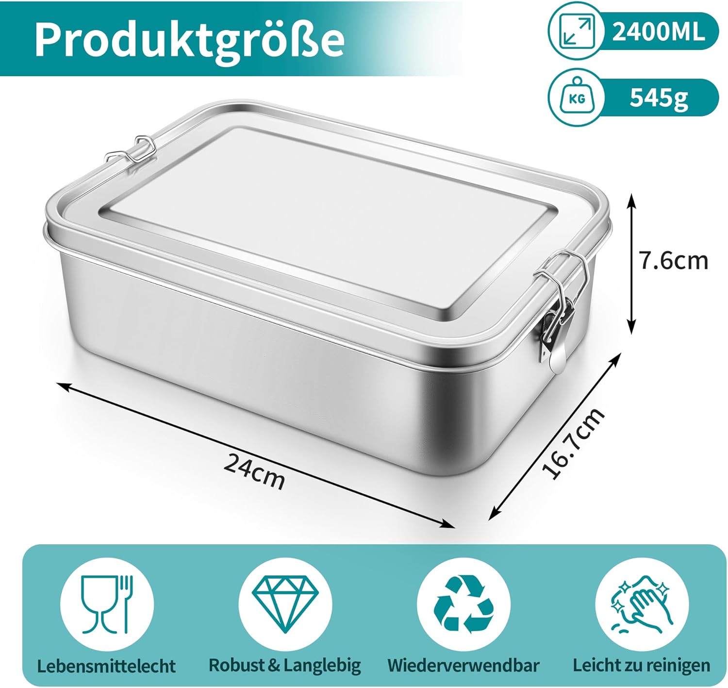 Thumbnail 1 de HaWare Brotdose mit Fächern – 2400 ml Edelstahl Lunchbox, auslaufsicher, mit abnehmbarer Trennwand, spülmaschinenfest