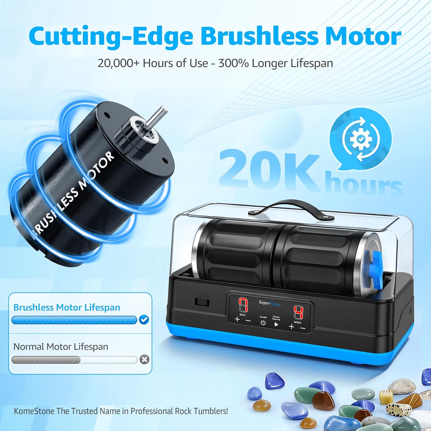 Thumbnail 1 de KomeStone Ultra Quiet 7LB Dual Barrel Rock Tumbler Kit with Noise-Canceling Cover