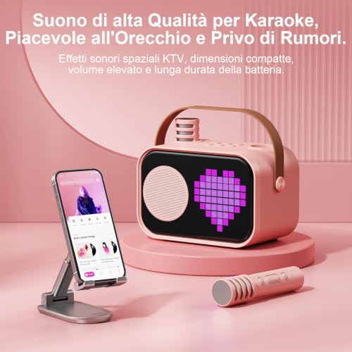 Detalle de JYX Karaoke D58-T con 2 Microfoni e Altoparlante Bluetooth 5.3 – Rosa