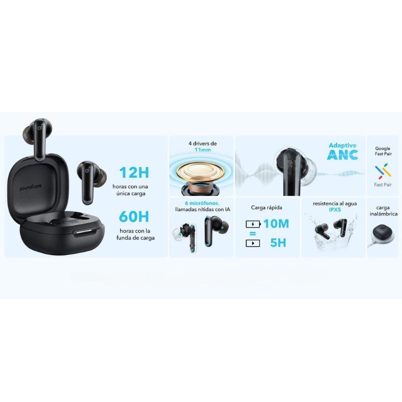 Detalle de Soundcore P40i, auriculares inalámbricos beige con cancelación de ruido