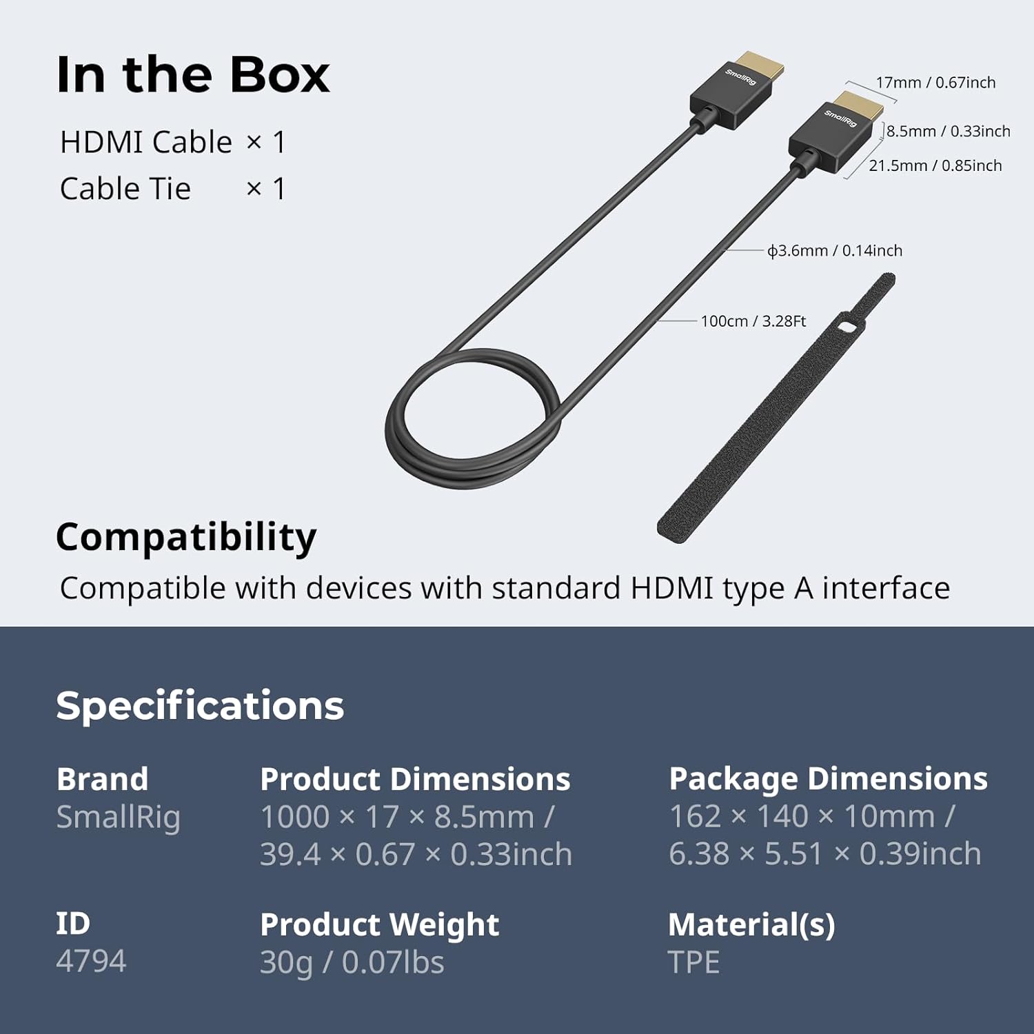 Thumbnail 5 de SmallRig Câble Ultra Fin HDMI 2.0 A vers A 100 cm – Flexible, 4K60, ARC, Ethernet