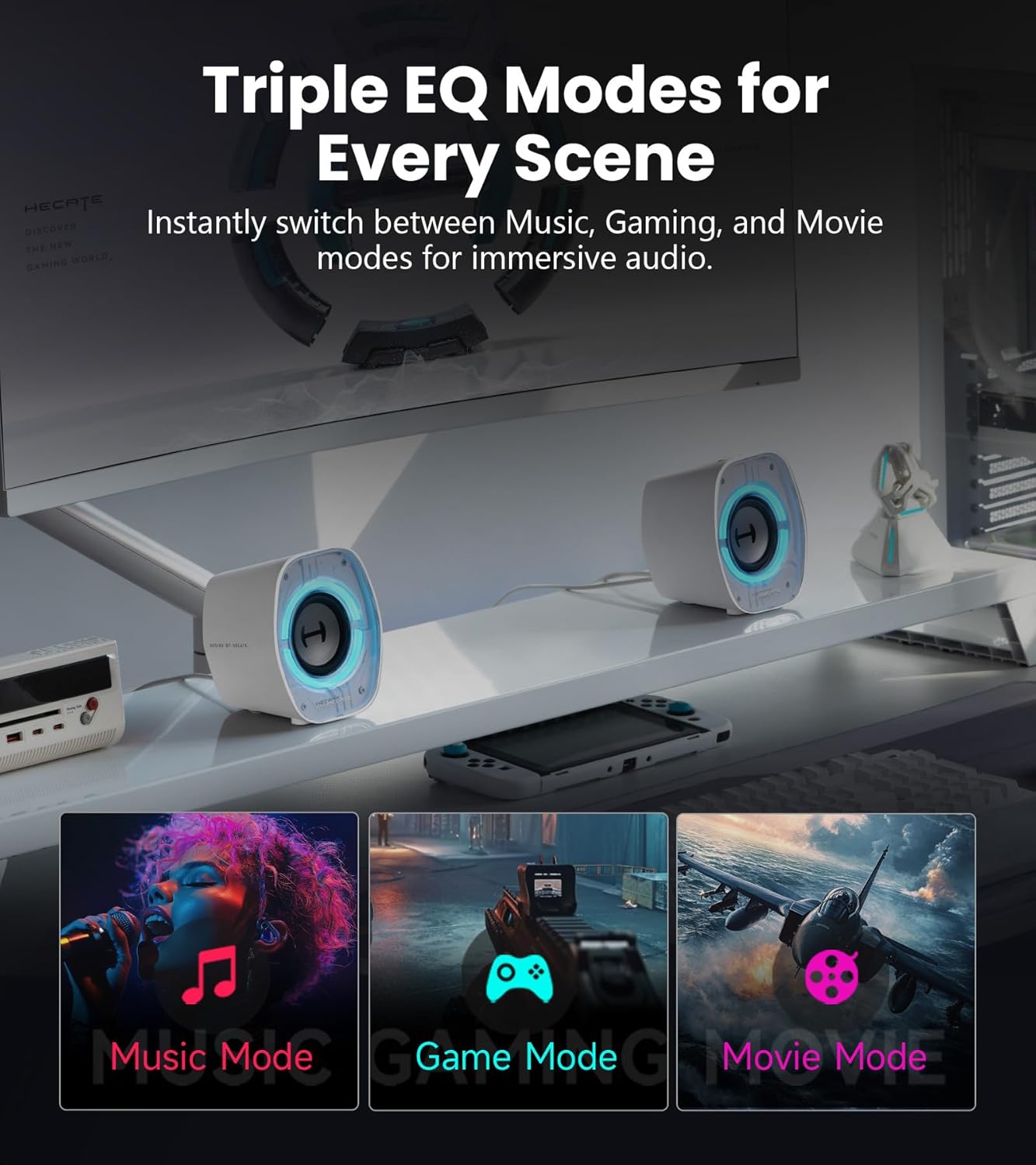 Thumbnail 4 de Edifier G1000 II Desktop Computer Speakers (4W RMS, 2.5" full-range) with Bluetooth 5.4, USB-C/USB-A & AUX, RGB lighting – White