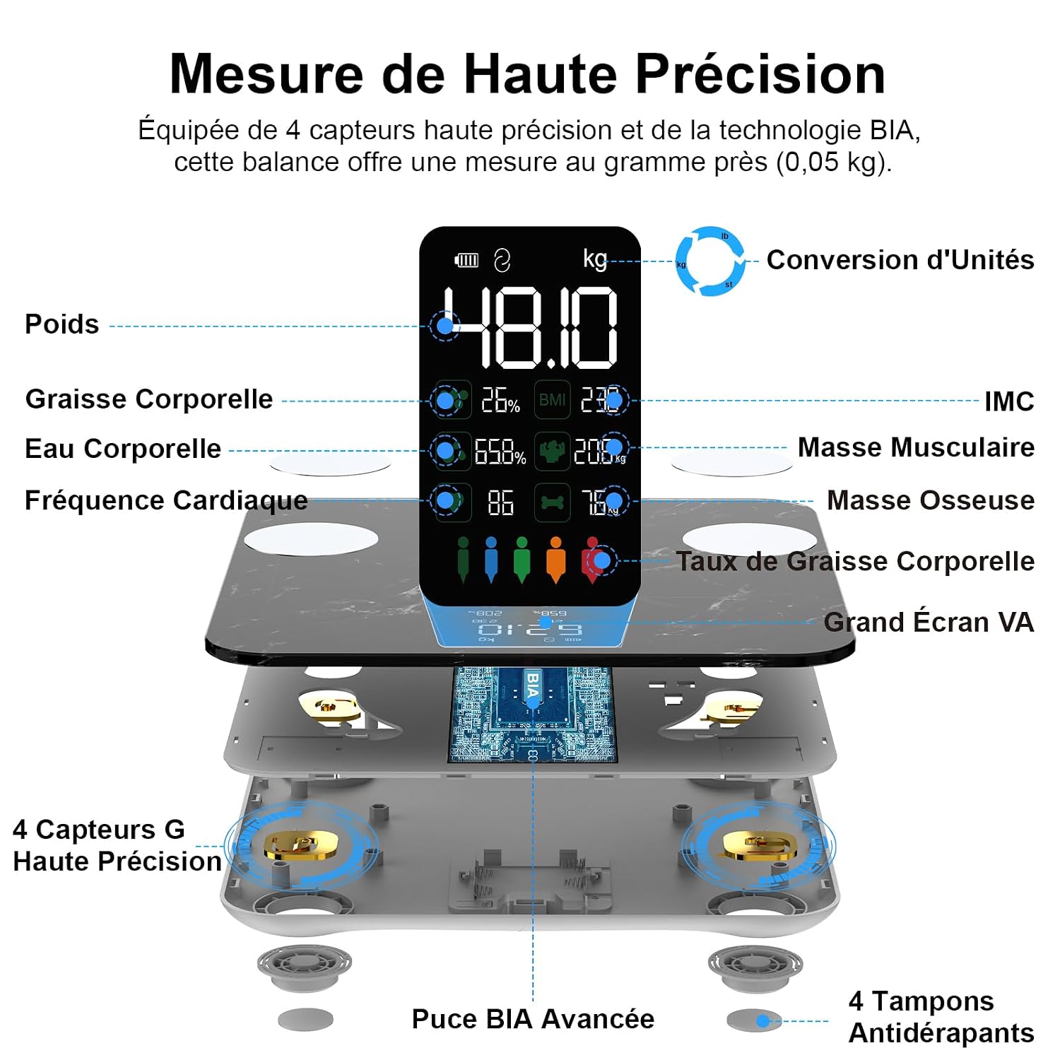Thumbnail 1 de Balance Pèse Personne Healthkeep Balance Connectée avec Écran XXL et Fréquence Cardiaque – 180 kg