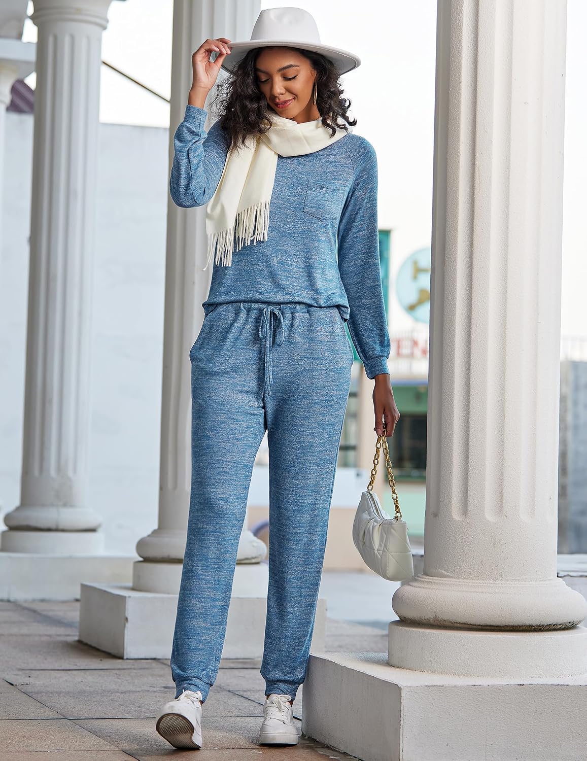 Detalle de Ekouaer Women's Pajama Set in Rayon-Blend Fabric