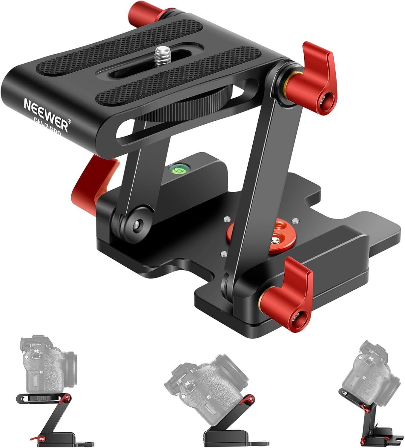 Neewer Z-Flex Neigekopf Z Stativkopf mit 4 Einstell-/Fixierknöpfen, 1/4"-Topgewinde und Wasserwaage