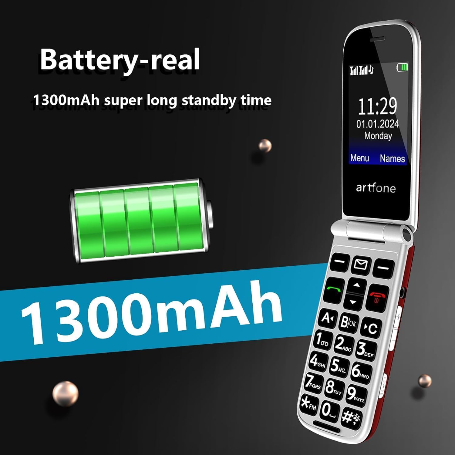 Thumbnail 3 de artfone F20 Rosso telefono per anziani 1300 mAh
