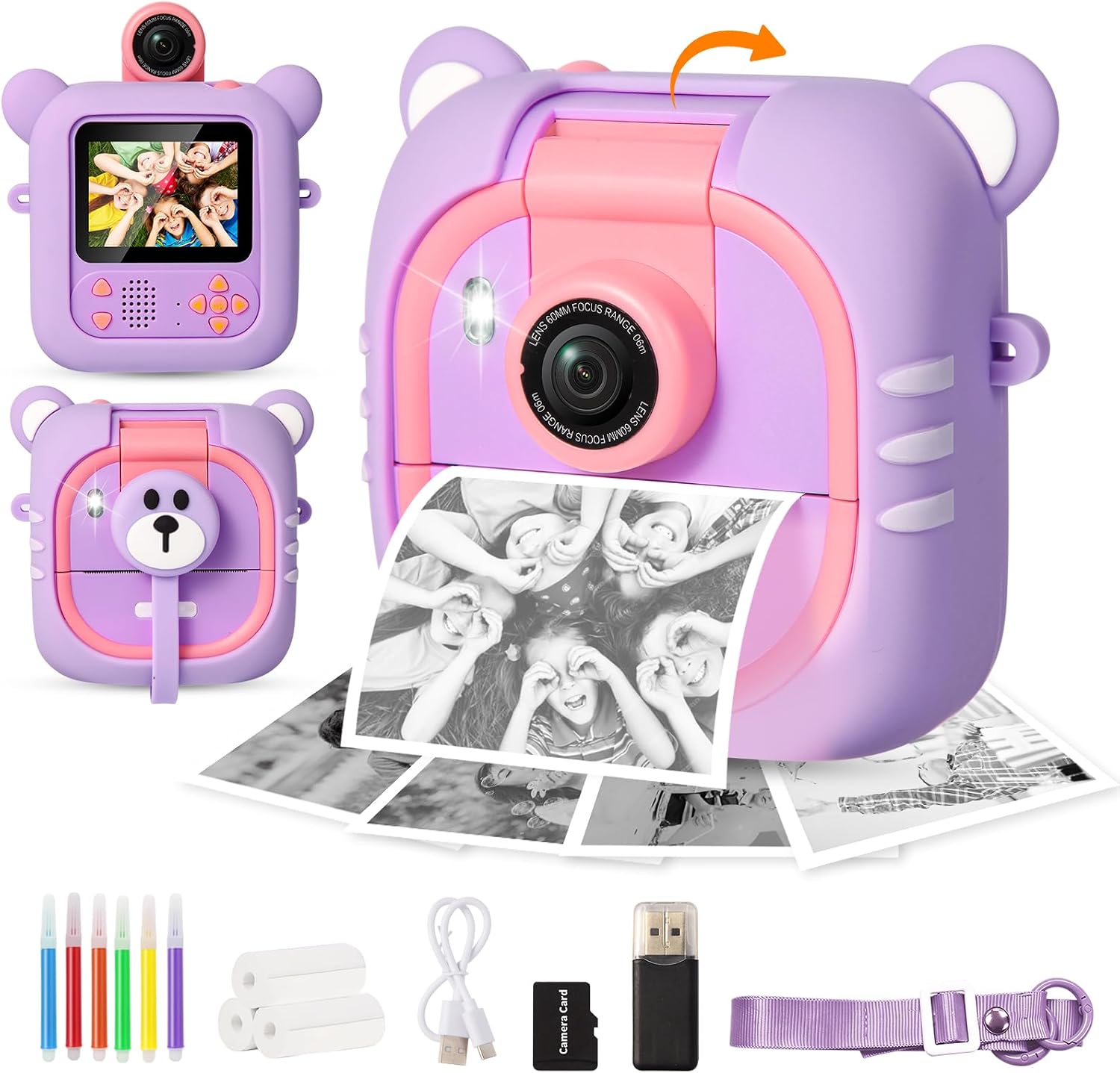 Detalle 1 de ARNSSIEN M2 instantcamera voor kinderen met 2,4-inch scherm en 180°-lens
