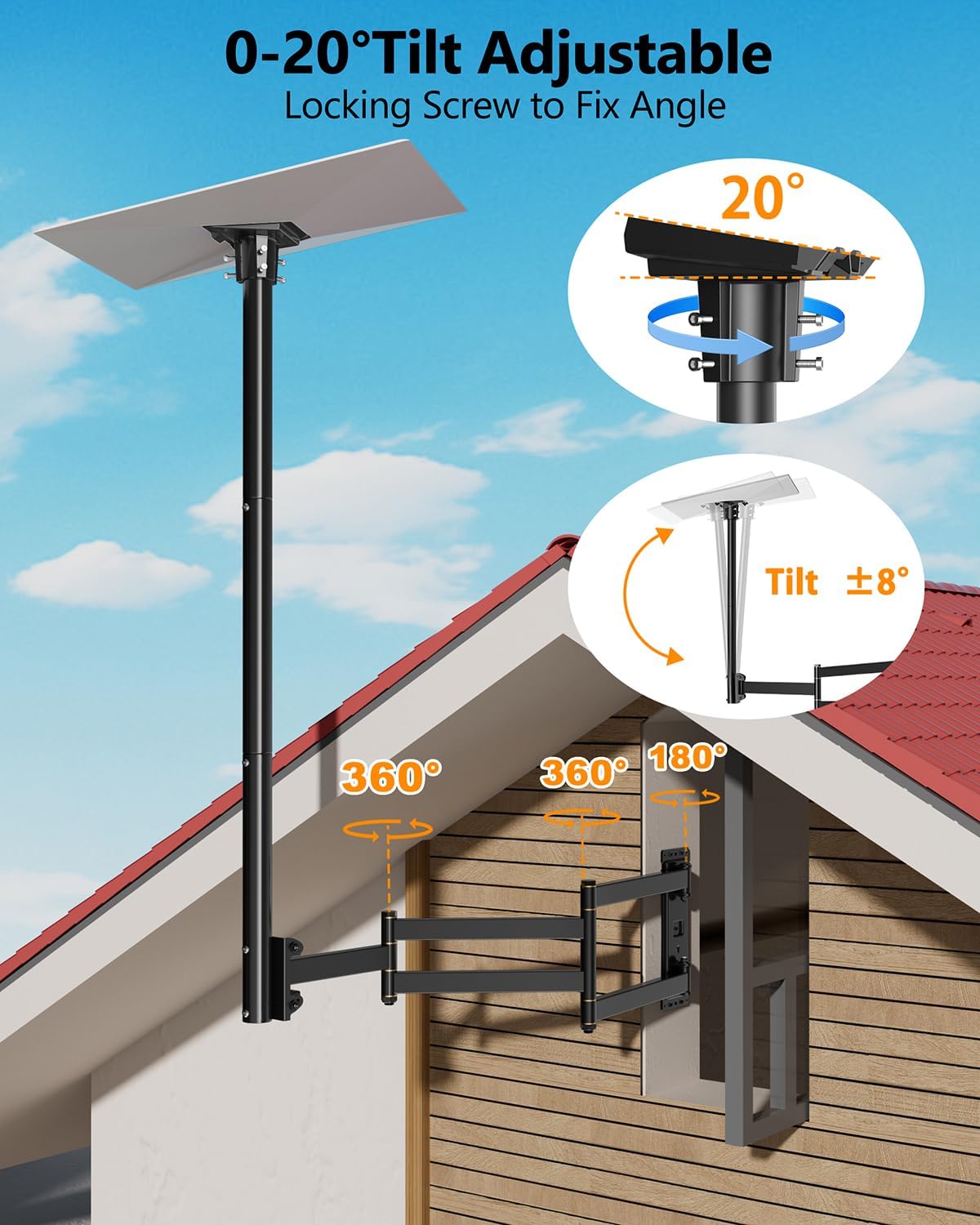 Detalle de WHYFONE Starlink Gen 3 Halterung – 360° Wandhalterung mit 975 mm Auszug