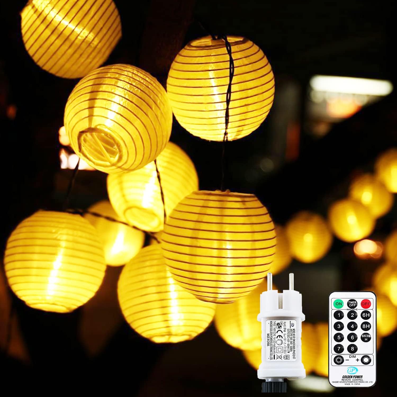 Detalle de LED Lampions Lichterkette Außen Strom – 10 m, 50 LED Lampions, 8 Modi, Fernbedienung, Memoryfunktion, IP65