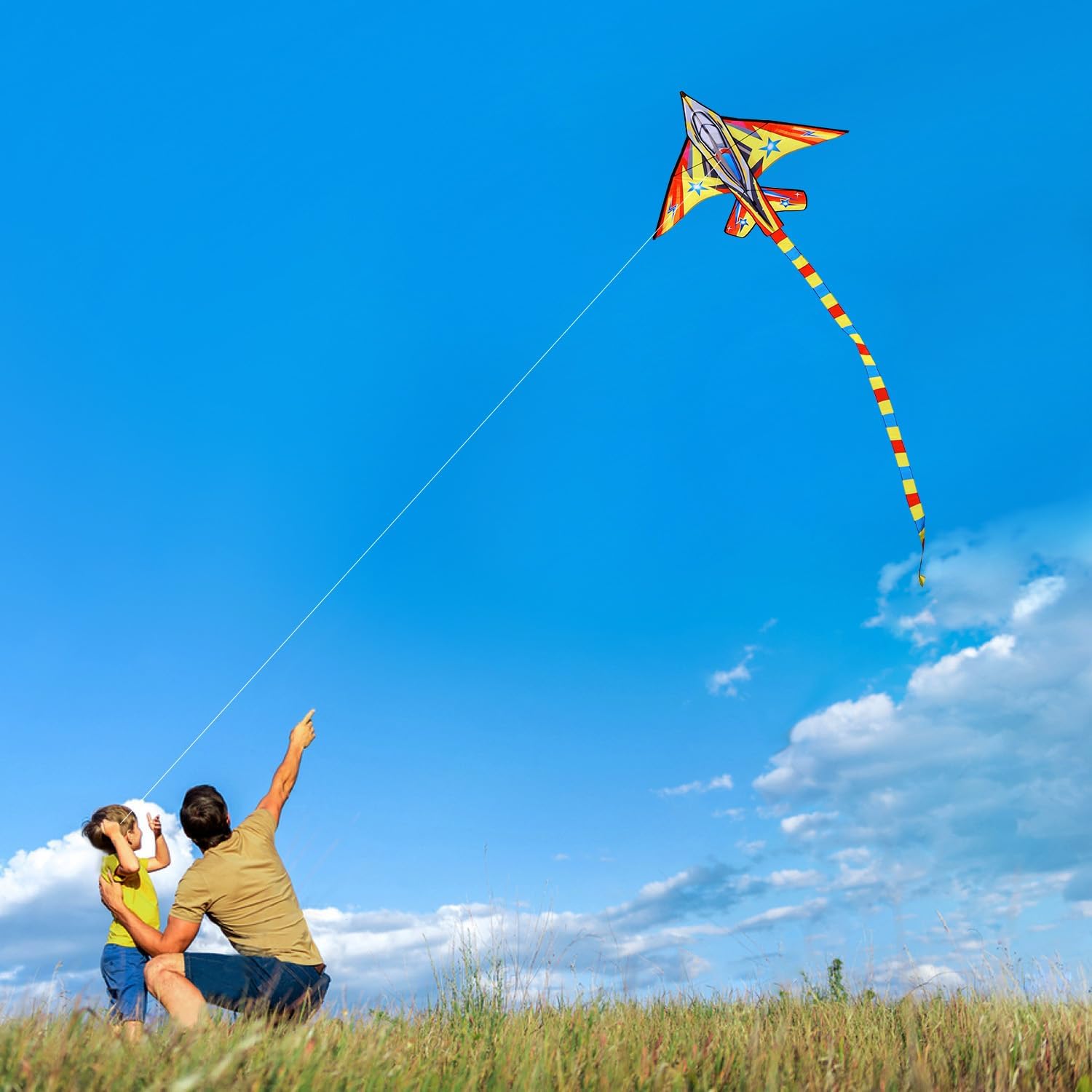 Thumbnail 2 de HUGE Fighter Plane Kite for Kids and Adults – 58" Wide with 10.2ft Tail, 200ft Line & Swivel Included