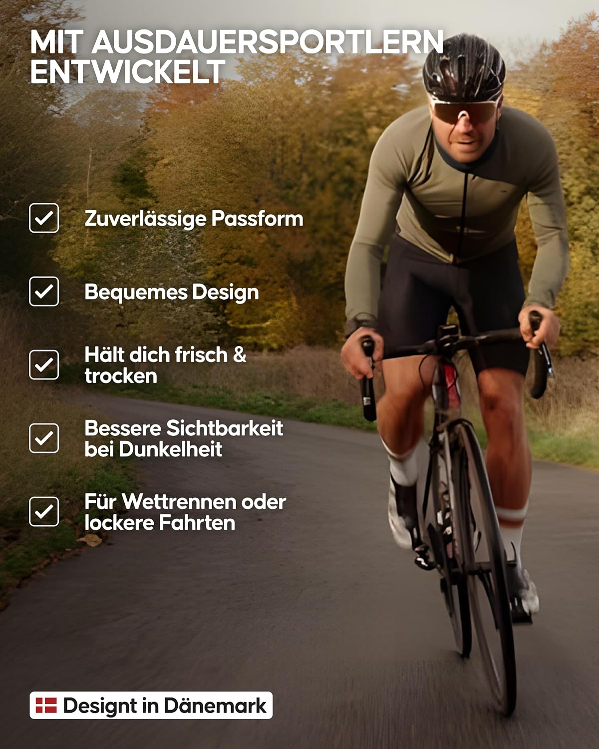 Detalle de DANISH ENDURANCE 3D Pro Bib Shorts für Herren – gepolsterte Trägerhose fürs Rad, schnelltrocknend mit Beintasche