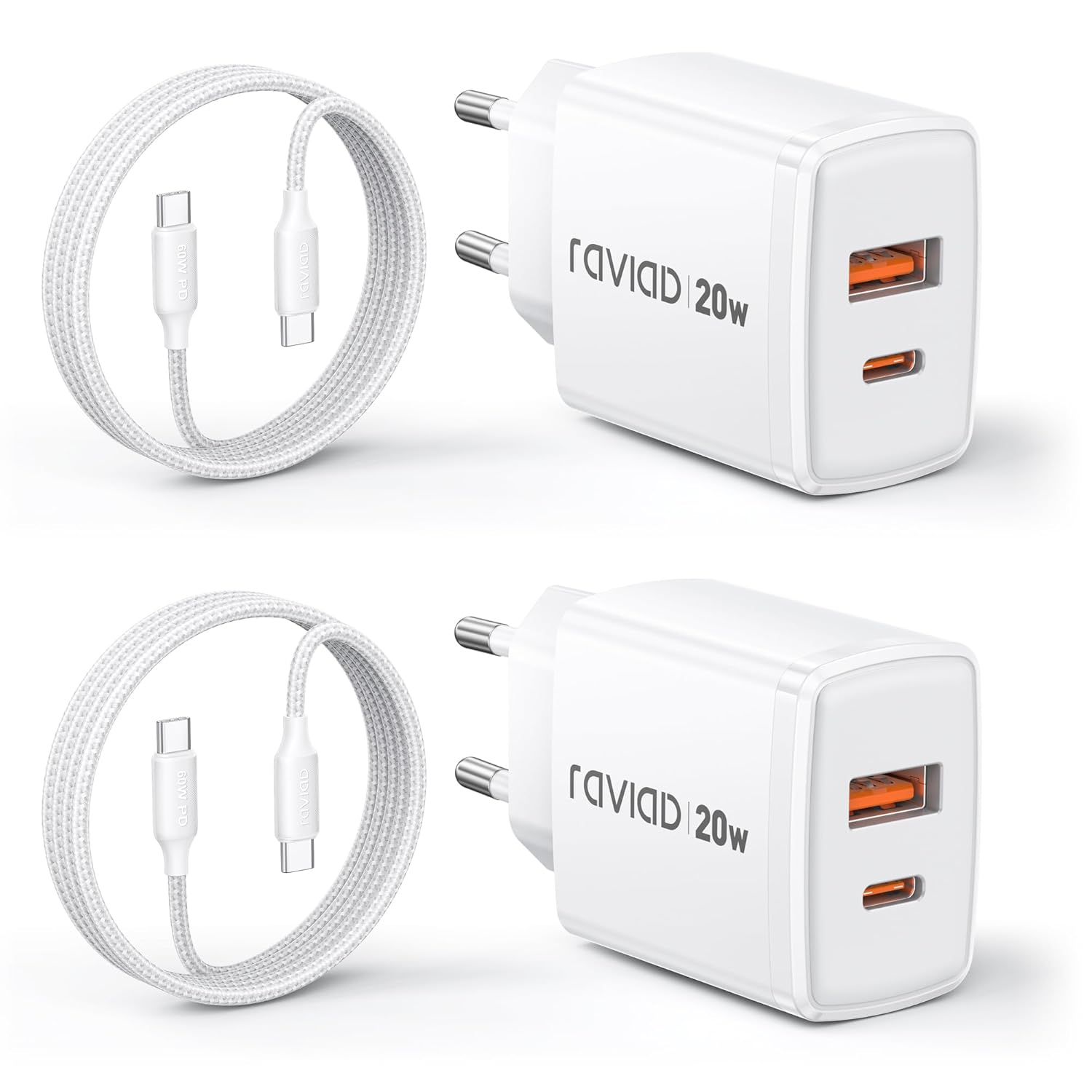 Detalle de RAVIAD 20W USB C Ladegerät 2er Pack mit 2-Port