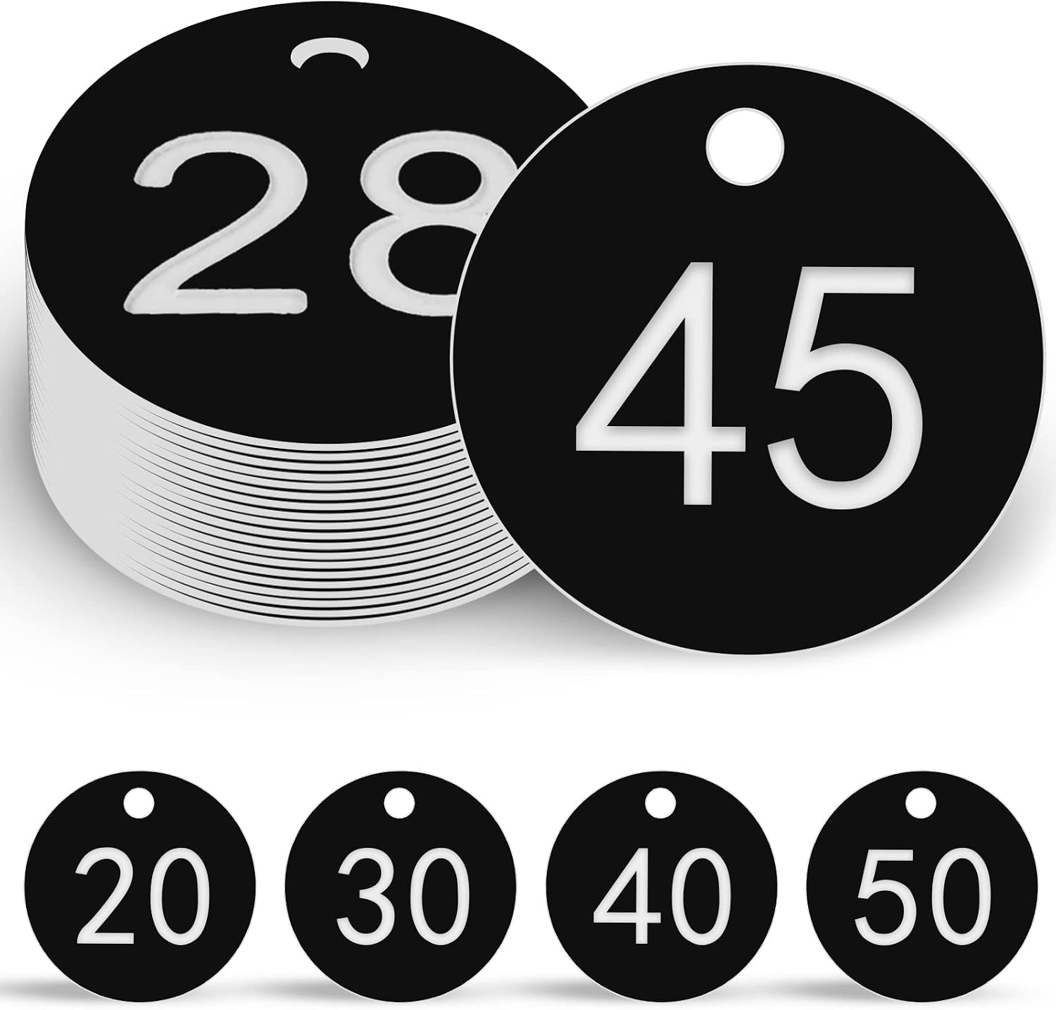 Detalle de OFFCUP 1-50 noir genummerde kunststof labels, rond en gegraveerd